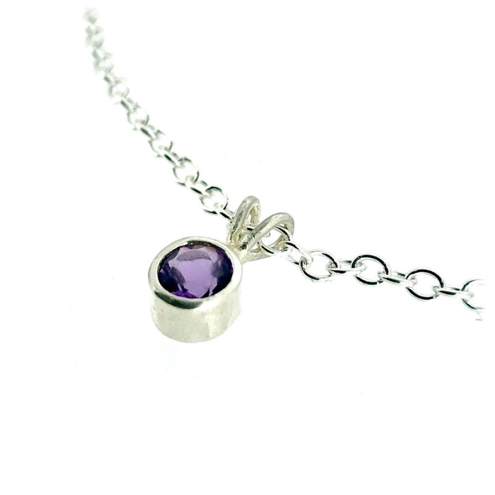 Natural Amethyst 5mm Round Cut Pendant Sterling Silver Necklace