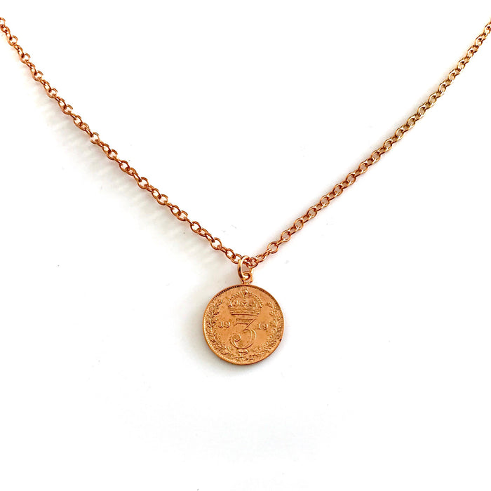 Authentic 1919 Royal Mint Coin Necklace in Red Rose Gold