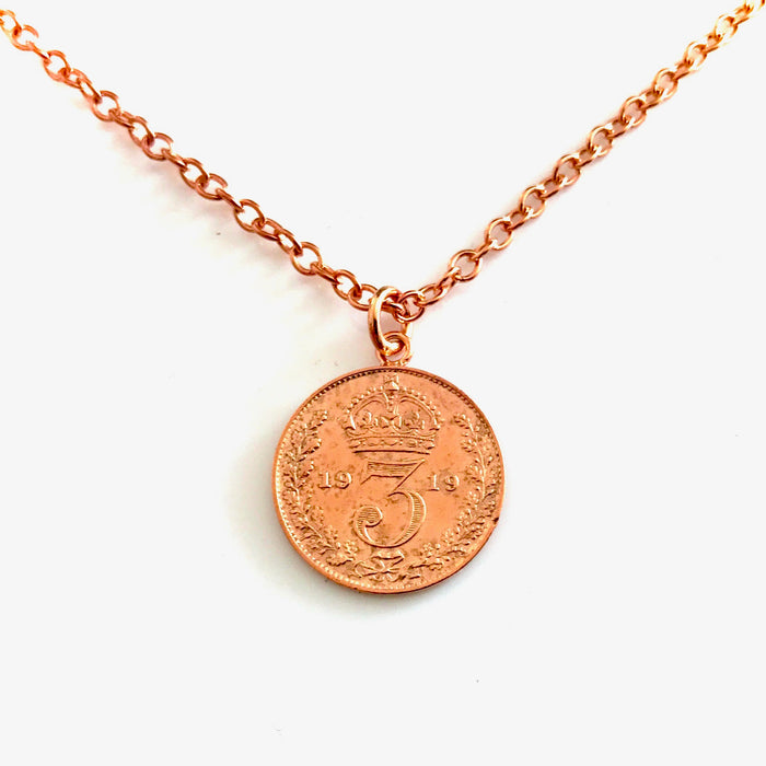 18ct Red Rose Gold Plated 1919 Coin Necklace