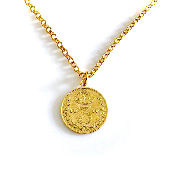 Timeless 1919 Antique Coin Necklace with 22ct Gold Plating