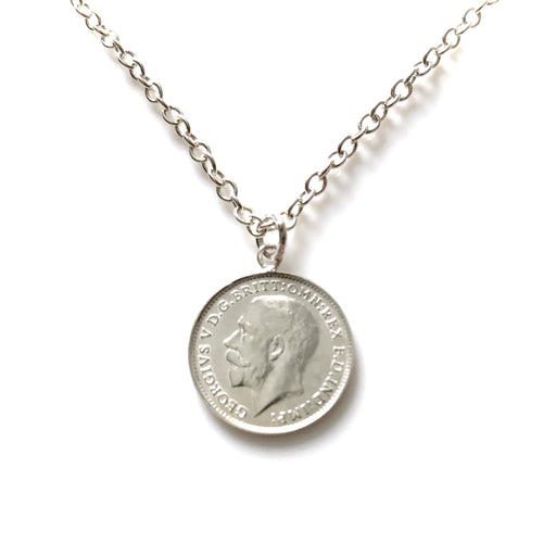 Antique 1918 Sterling Silver Coin Necklace with King George V portrait