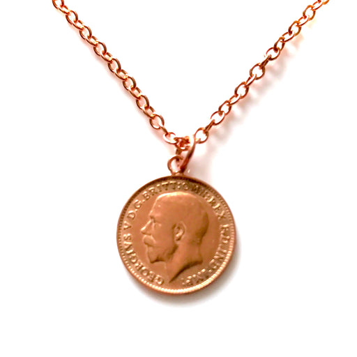 Antique 1918 Coin Pendant with Red Rose Gold Plating