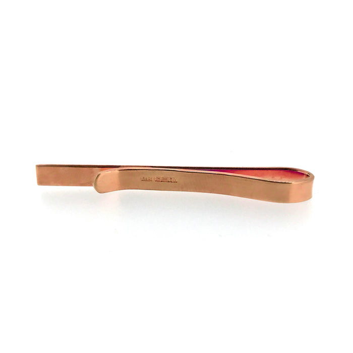 Back view of 18ct rose gold vermeil tie clip with Roberts & Co London silver hallmarks
