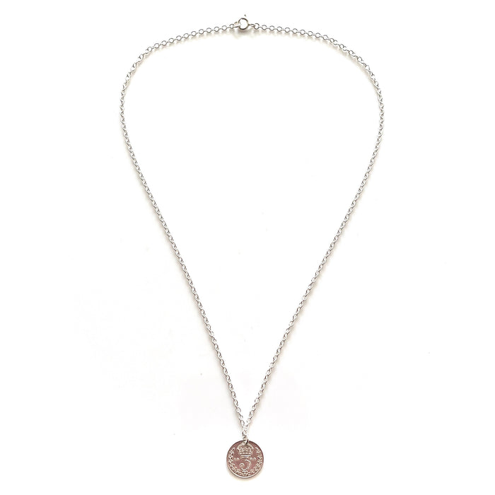 Elegant Sterling Silver 1909 Vintage Enigma Threepence Coin Necklace from Roberts & Co Time-Worn Treasure Collection