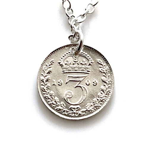 1909 Vintage Enigma Threepence Coin Necklace from Time-Worn Treasure Collection by Roberts & Co