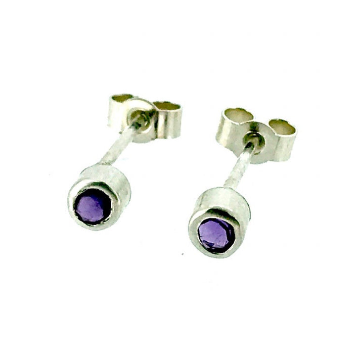 Natural Amethyst Earrings 3mm Round Cut Sterling Silver Studs