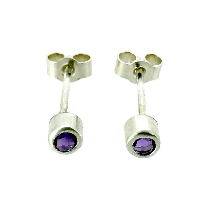 Natural Amethyst Earrings 3mm Round Cut Sterling Silver Studs